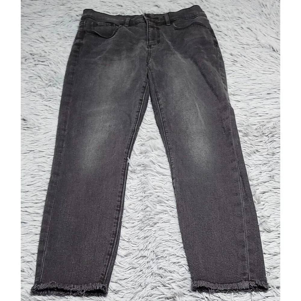 LOFT The‎ Skinny Jeans Womens Size 28/6 6 28 Mid Rise Black Denim Cut Off Hem